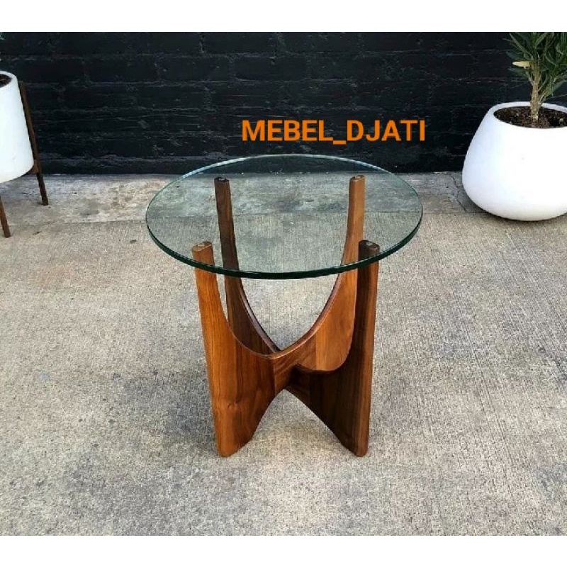 Jual Meja Mini Jati Outdoor hias atasan kaca