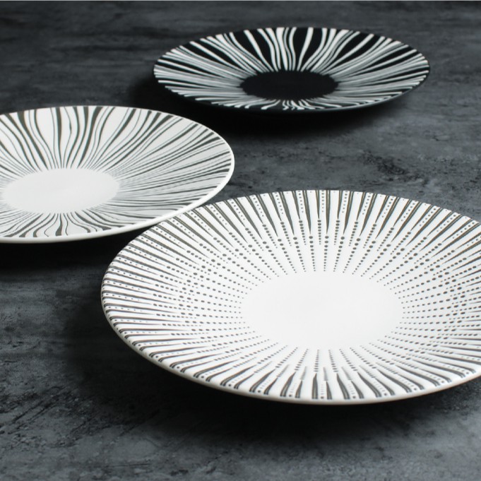 Piring Makan Saji Western Series Hitam Putih Keramik  /  Piring Saji Keramik Plate Tableware
