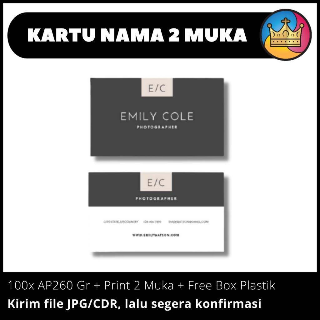 

CETAK Kartu Nama Name Card 2 Muka Art Paper AP 260 Gram Murah Plus Box