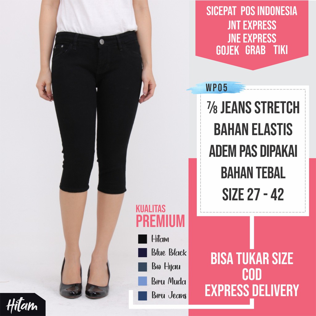  Celana  Pendek 7 8  Hitam Jeans wanita  slim fit short pants 