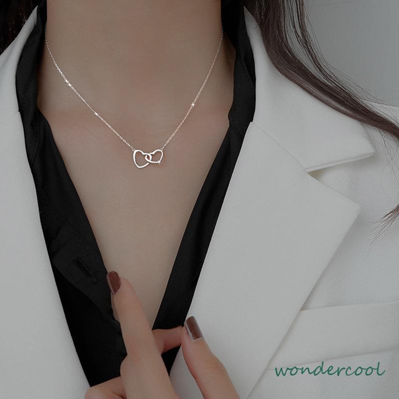 kalung Wanita Cinta Ganda Zirkon Perhiasan Hadiah Pesta Fashion Wanita Sederhana-Won