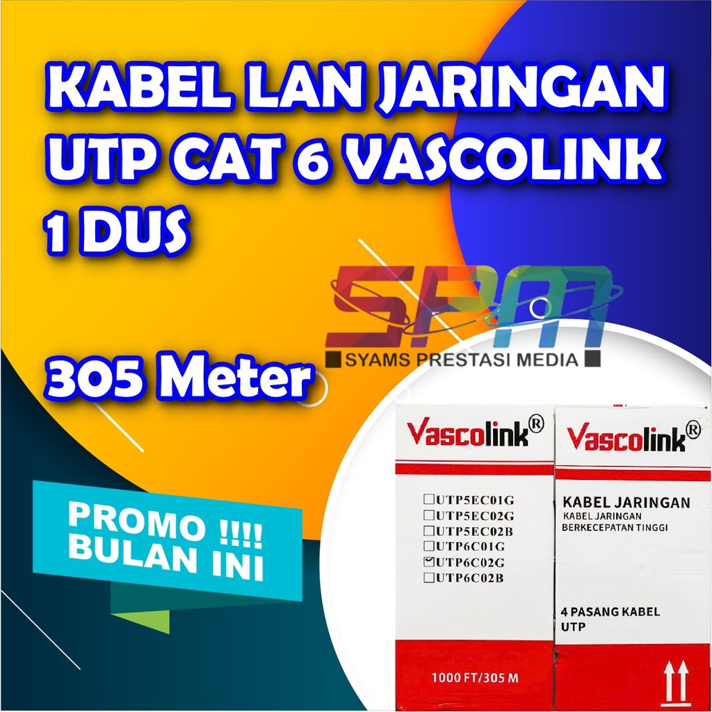 Vascolink UTP Cat 6 Kabel Data / Kabel Lan / Jaringan 305Meter per dus