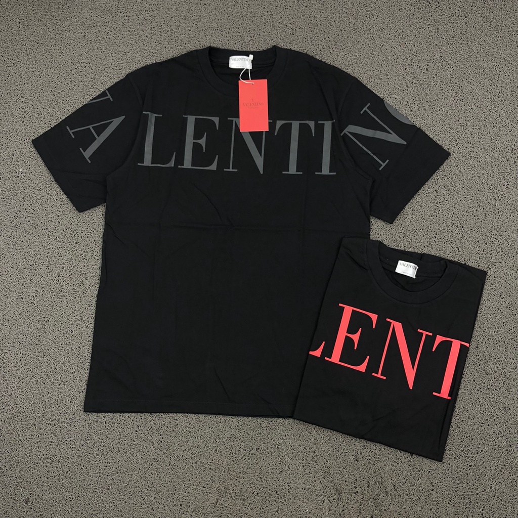 KAOS VALENTINO GARAVANI LOGO FONT BLACK GRAY & RED PREMIUM AUTHENTIC T-SHIRT BAJU PRIA WANITA LENGAN