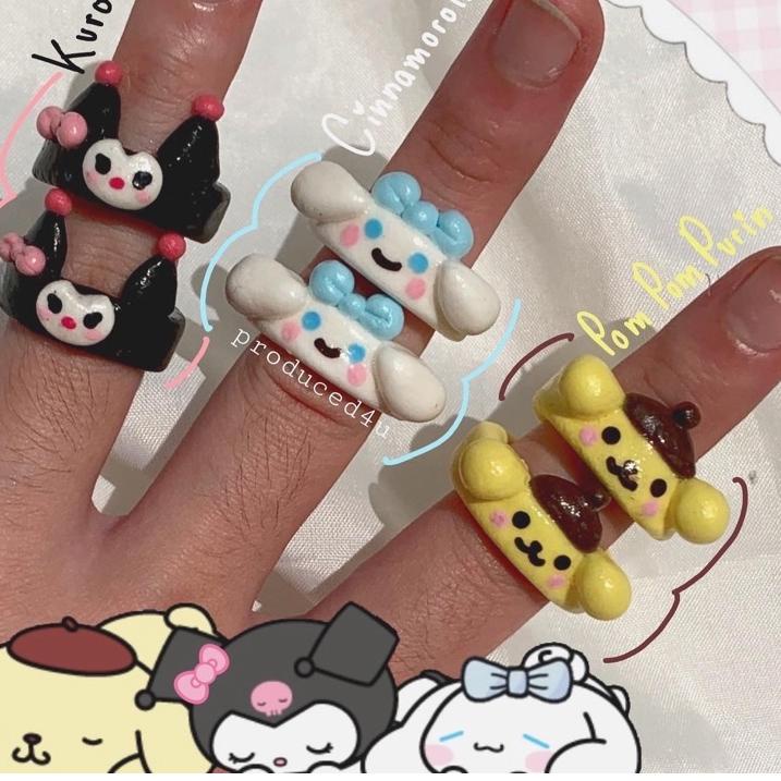 KODEAa1A9--SANRIO CLAY RINGS (v1) / CINNAMOROLL CLAY RINGS / POM-POM PURIN CLAY RINGS / KUROMI CLAY 