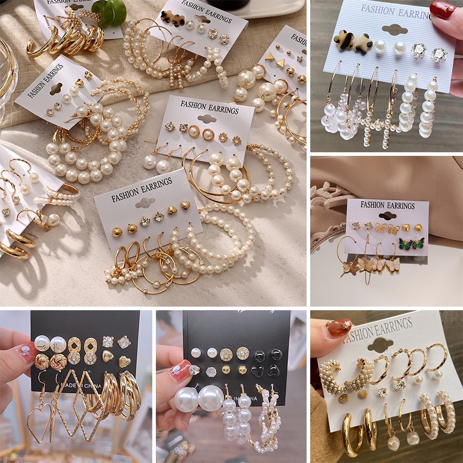 Set Anting Stud Hias Mutiara Rumbai Gaya Korea Untuk Wanita