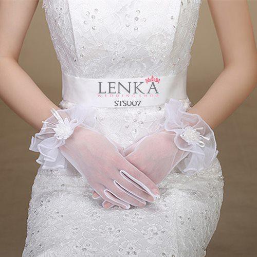 [SIAP KIRIM AKSESORIS PENGANTIN WANITA BRIDAL GLOVES PENDEK SEMI TRANSPARAN STS007