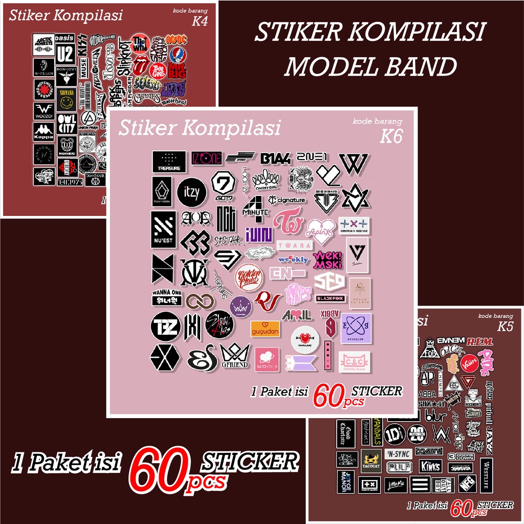 60 PCS STICKER BAND METAL BTS BLACKPINK COLDPLAY AESTHETIC - STIKER ANTI AIR UNTUK CASE TUMBLER LAPTOP KOPER HP SCRAPBOOK - K4 K5 K6