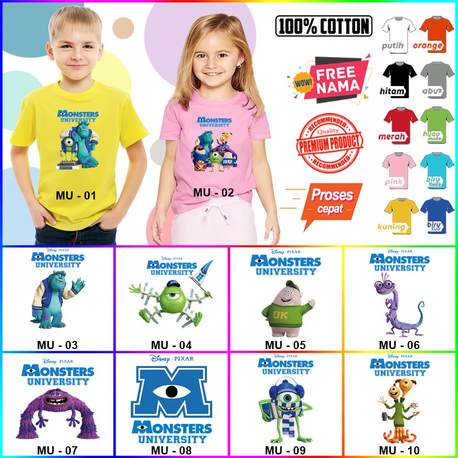 Baju Kaos ANAK DAN DEWASA MONSTER UNIVERSITY COUPLE (FREE NAMA)