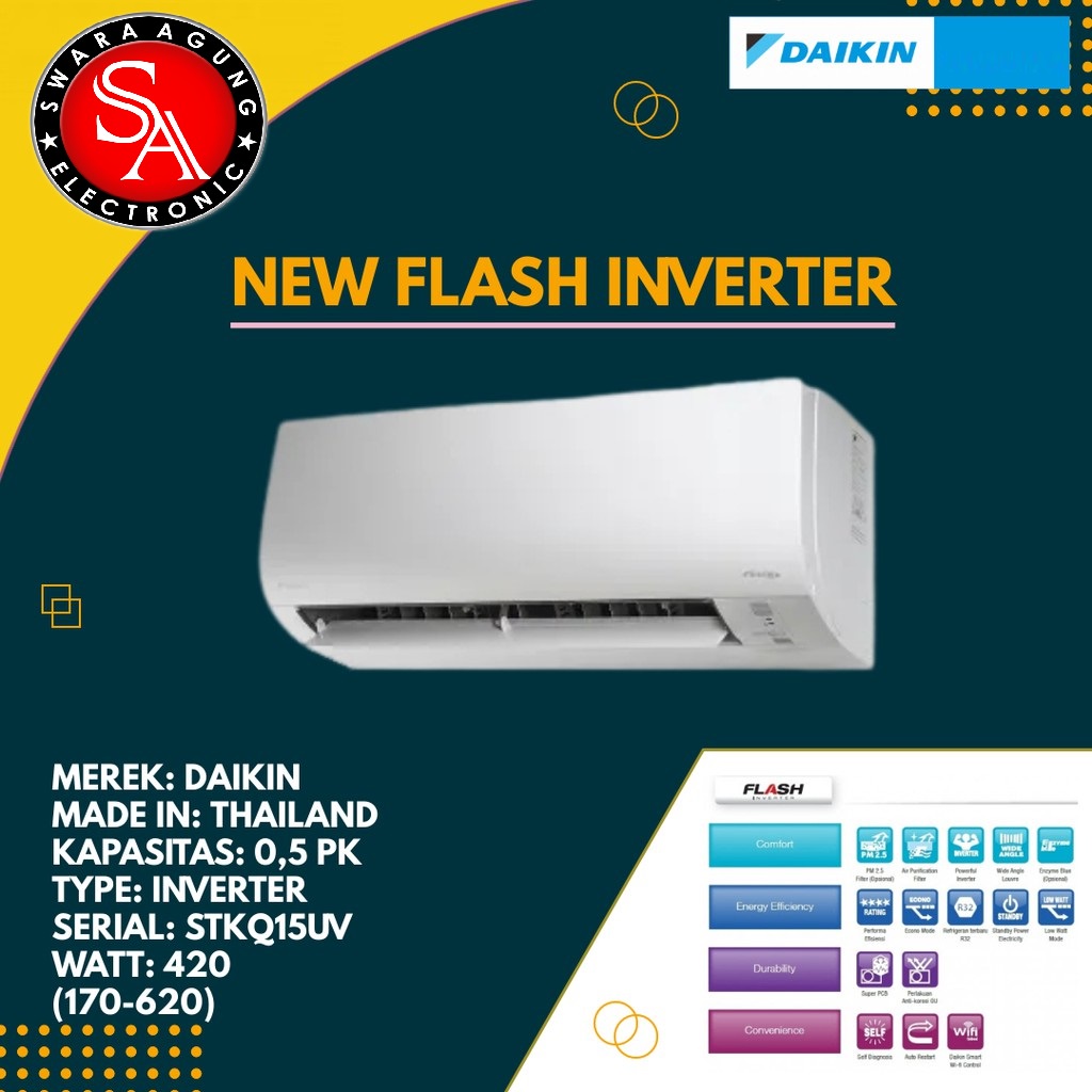 Ac Split 0,5Pk Daikin Inverter Type: STKQ15UV (Free Pemasangan & Bahan) Khusus Medan