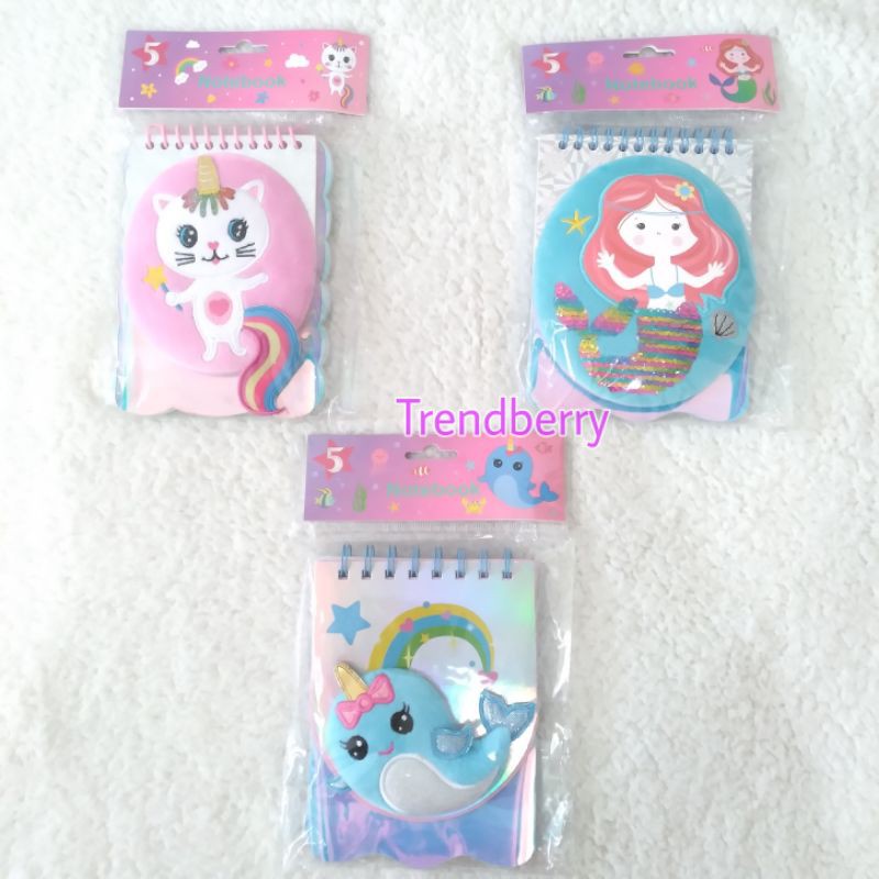 Notebook mini buku tulis cover lucu diary anak perempuan karakter Mermaid Hiu Kucing kado Ultah