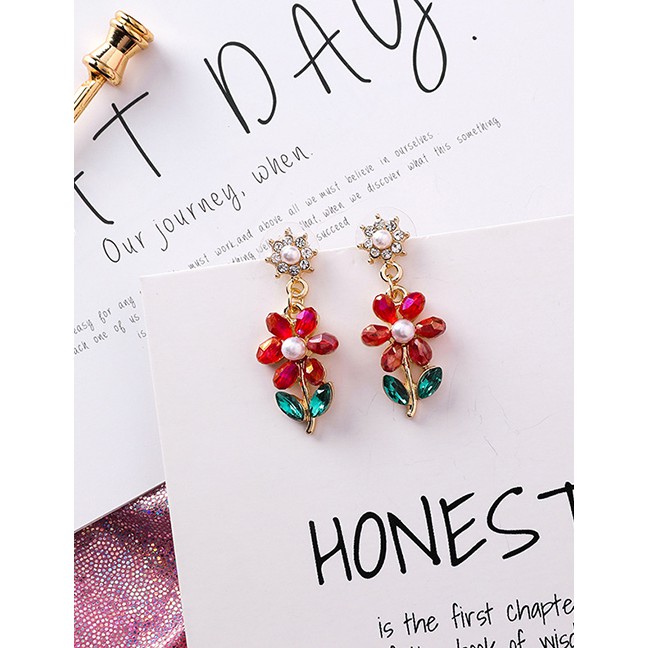 LRC Anting Tusuk Fashion Pearl-studded Flower Earrings F624XX