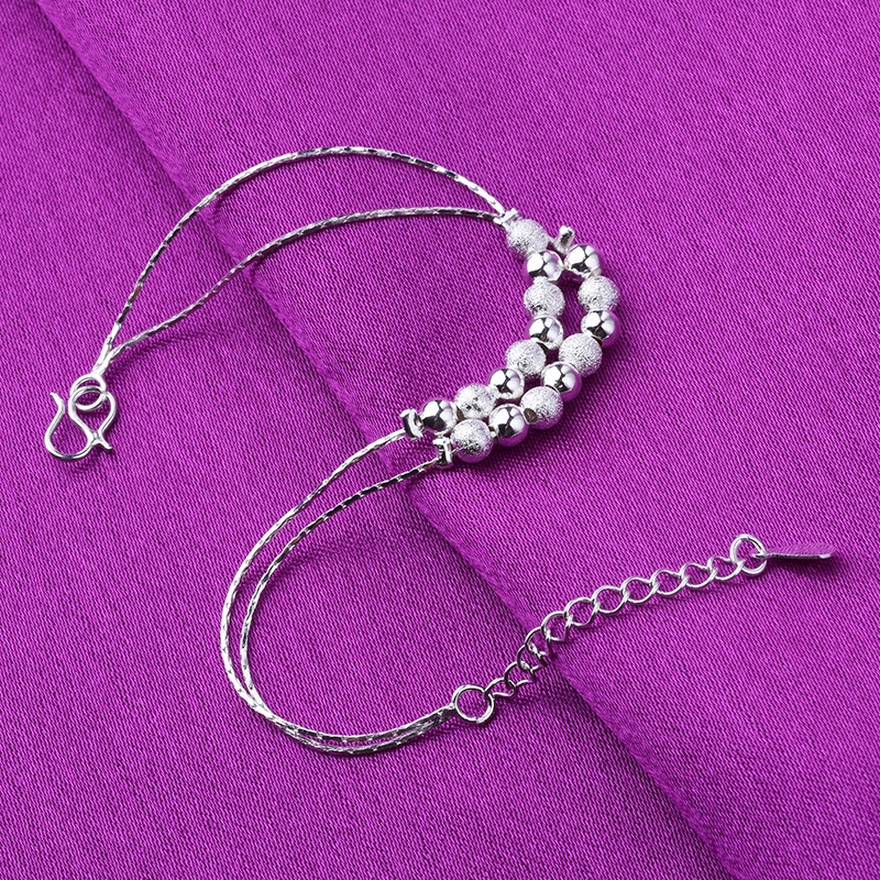Gelang Rantai Manik-Manik Multi Layer Warna Silver Gaya Korea untuk Wanita