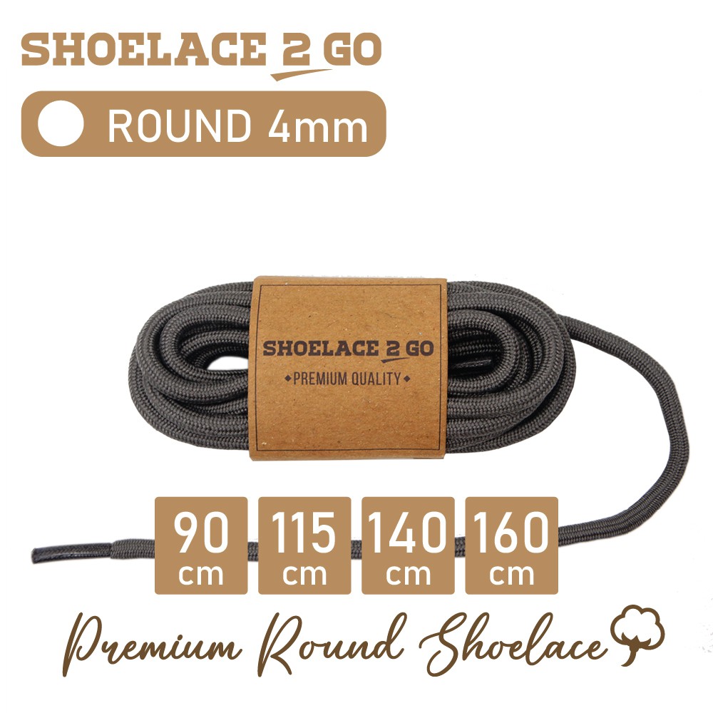 SHOELACE 2 GO PREMIUM TALI SEPATU BULAT ROUND - SR4 - E2 - DARK GREY - 4MM