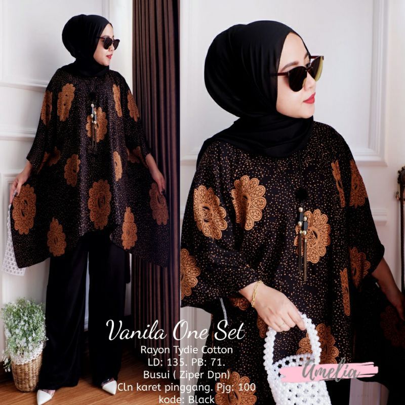 Setelan Wanita Ori Naura Set Kain Rayon CP Waka Set Motif Bunga Size Jumbo Baju