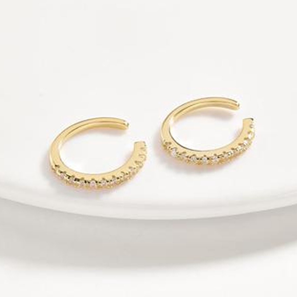 Hu Hu Hu Hu Hu Alat Bantu Pasang Kacamata♡ 1 Pasang Anting Bentuk Bulat Model Terbuka Bahan Cubic Zirconia Warna Silver Untuk Teman