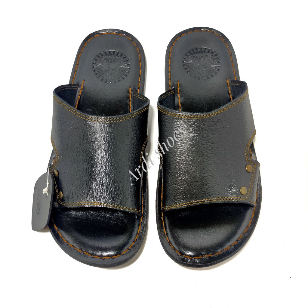 Sandal Kulit Pria Slop Santai Sendal jepit Cowok Dewasa Casual Murah slop hitam