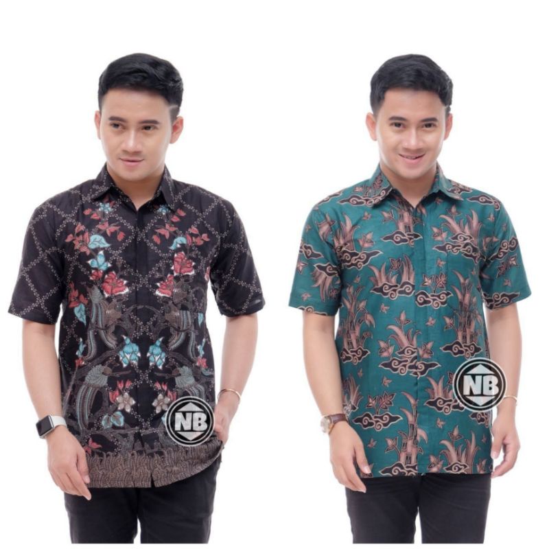 Kemeja Batik Pria Motif Daun Jatuh Modern Lengan Pendek