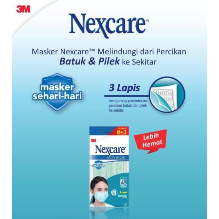 Nexcare 3M Masker 3 lapis Earloop 3pl Mask 6+1 Pcs Daily Masker