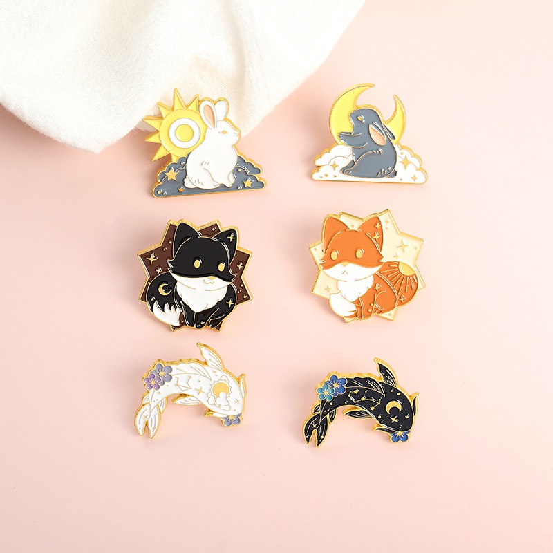 Pin Bros Lencana Enamel Bentuk Kartun Hewan Rubah Kelinci Ikan Untuk Hadiah Teman