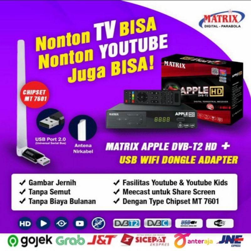 Set Top Box Matrix Aplle  DVB T2 Digital TV Merah Bisa Youtube