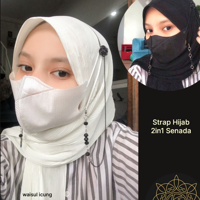 Strap Kalung Pengait Tali Masker Dengan Konektor senada 2in1 Hijab