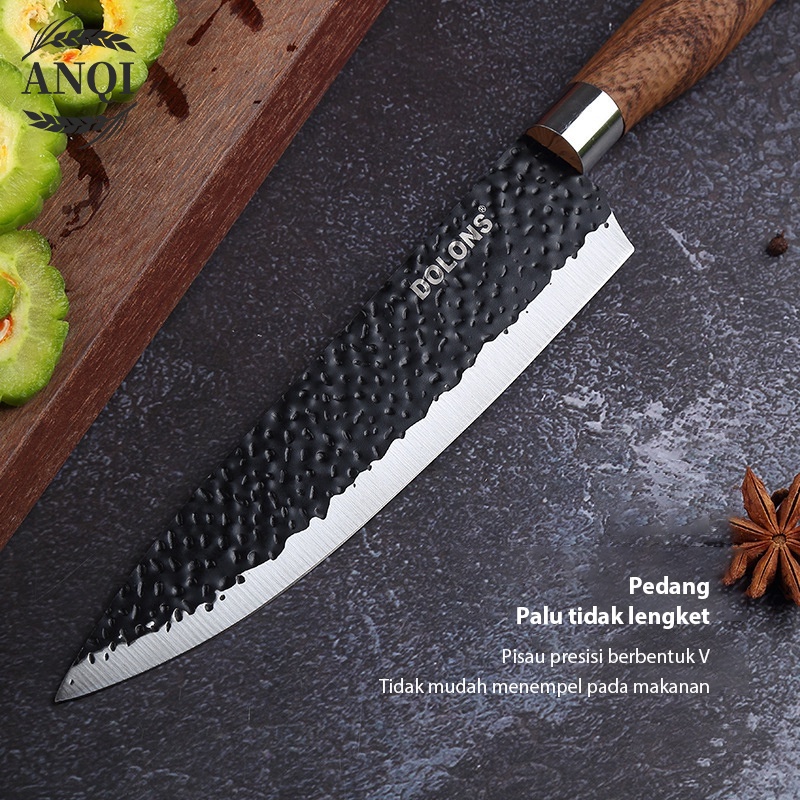 ANQI 1888 Black Marble Knife Set 6pcs / Tajam Pisau Set Pegangan Serat Kayu VS-1848