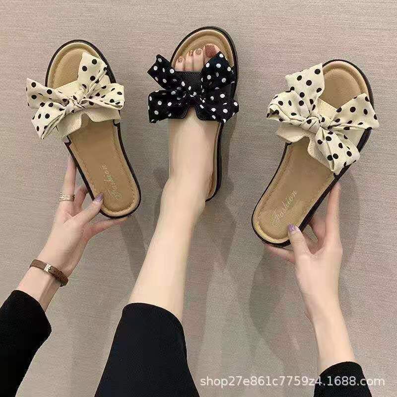 GROSIRTAS TG1555 Sandal Flat Jelly Wanita Import Motif Pita Polkadot Kekinian