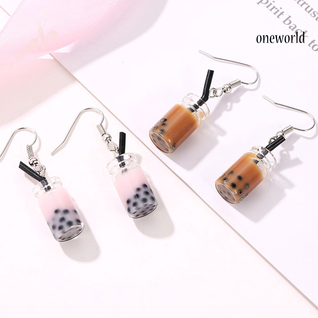 OW# Hooks Earrings Bubble Tea Long Dangle Women Drink Drop Earrings Jewelry for Party