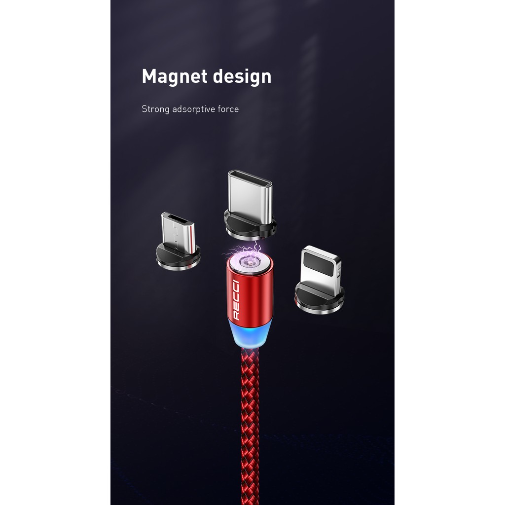 Charger Magnetic Data Cable Kabel Micro/Type-C/Iphone RTC-N27 Black/Red RECCI