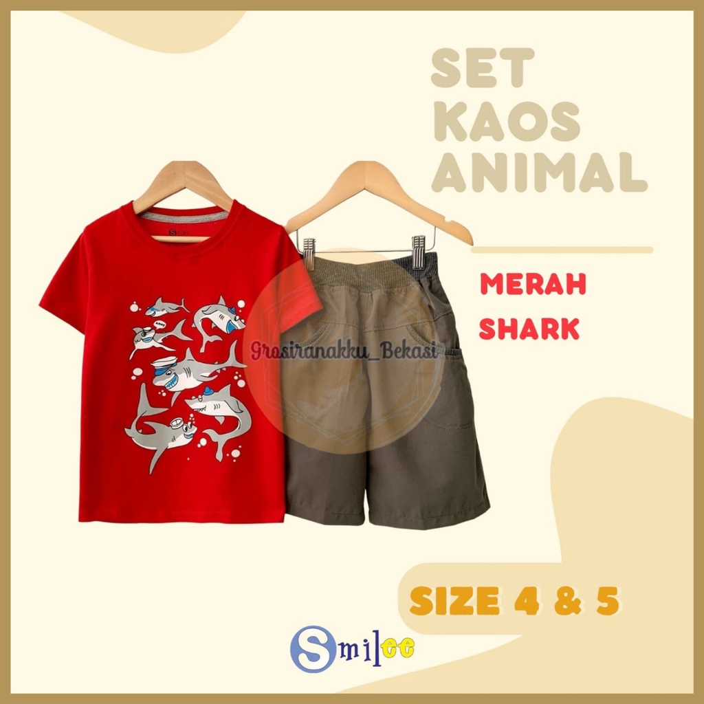 Setelan Anak Cowo Merah Shark Size 4&amp;5tahun Murah