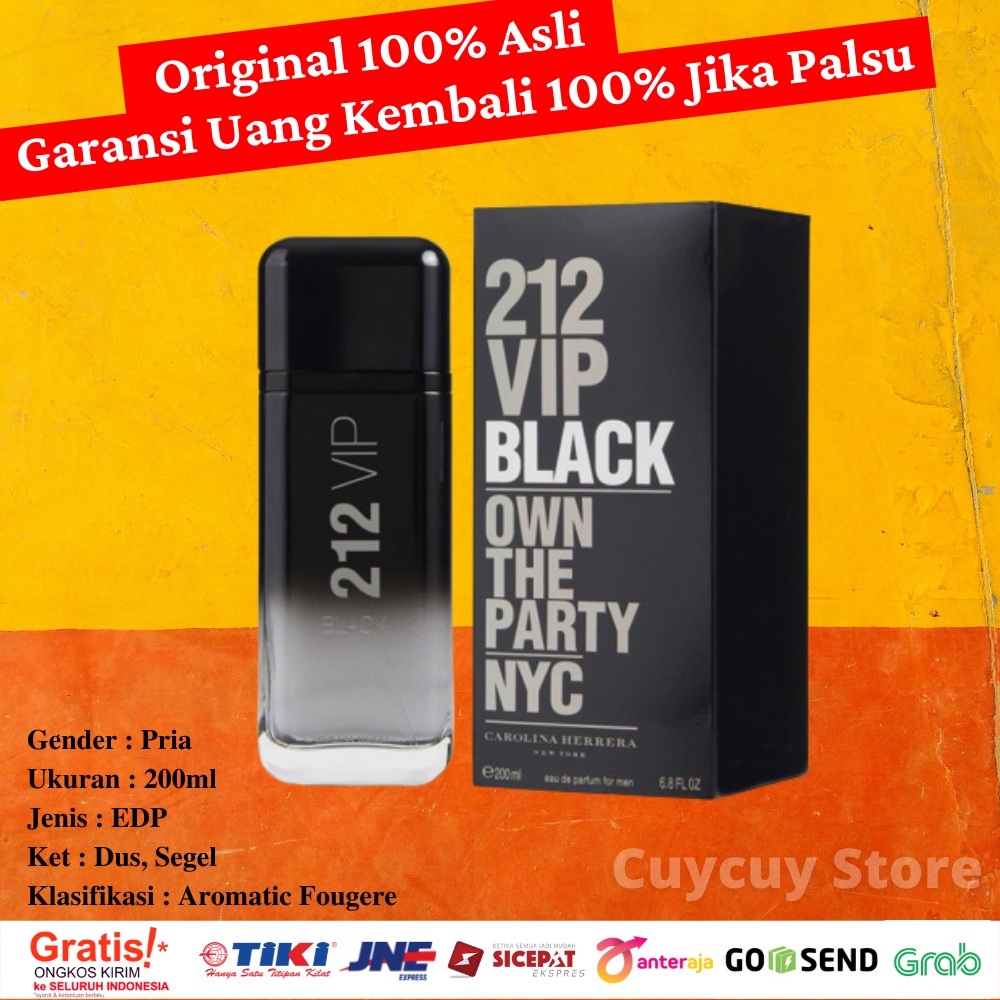 Carolina Herrera 212 VIP Black For Men EDP 200ml parfum pria original