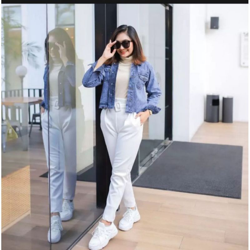 JAKET CROP RAWIS / JAKET JEANS RAWIS / JACKET CROP JEANS WANITA