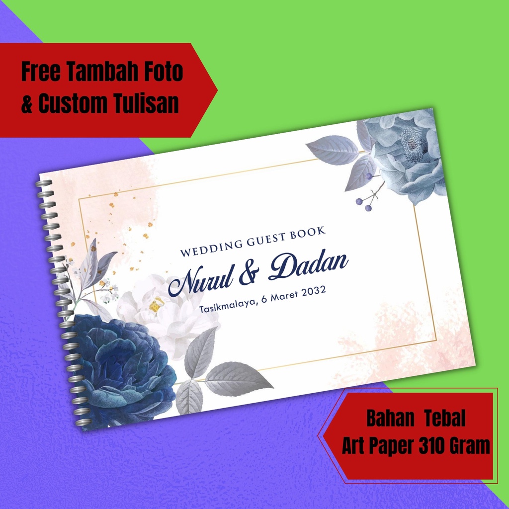 Buku Tamu Undangan Pernikahan tambah Foto Custom Aesthetic Rustic Bahan Tebal Murah