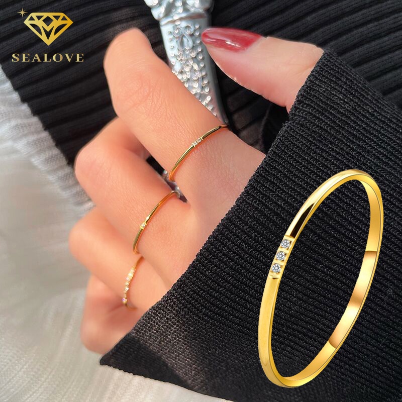 Cincin Titanium Wanita Anti Karat dan anti luntur Premium Berlian Emas 18k Korea Aksesoris Wanita