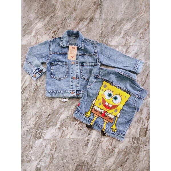 (COD) JAKET ANAK JEANS BORDIR SPONGBOB/JAKET ANAK LEVIS/JAKET ANAK COWOK