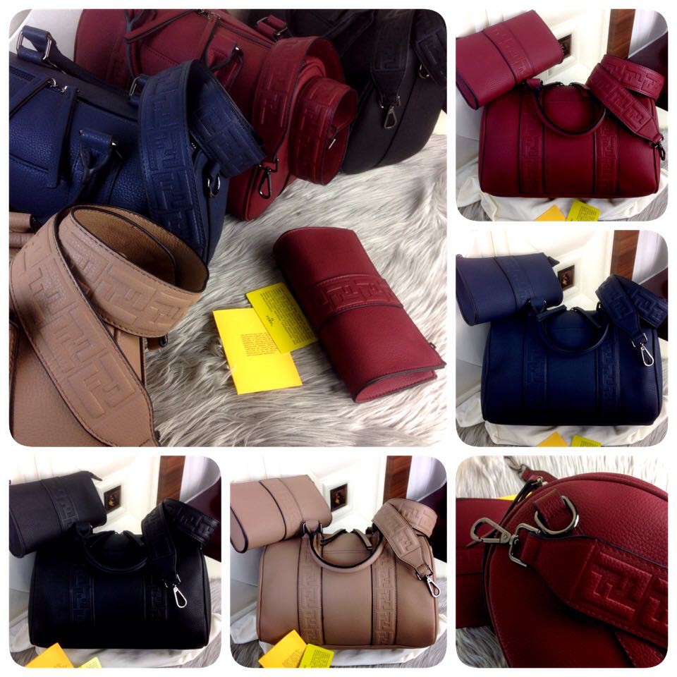 7887 FENDI Speedy Boston Leather Bag SS18 With Clutch & FF Velvet Strap