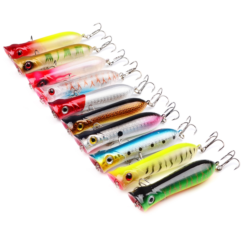 10Pcs Popper Fishing Lure 8cm/11.7g Swimbait Umpan Pancing Swimbait Ikan Bass Bait Minnow Floating