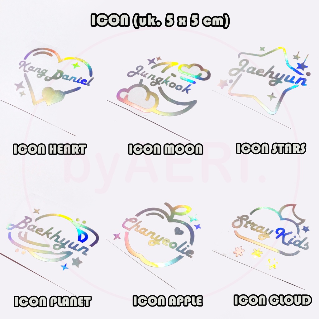 [CUSTOM] ICON HOLOGRAM STICKER (bebas request nama sendiri, KPOP, western DLL min. 2pcs)