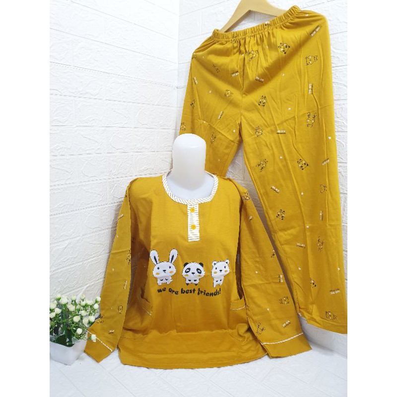 COD Baju tidur wanita Tessa PP import badan tebal dan adem 104-Kuning