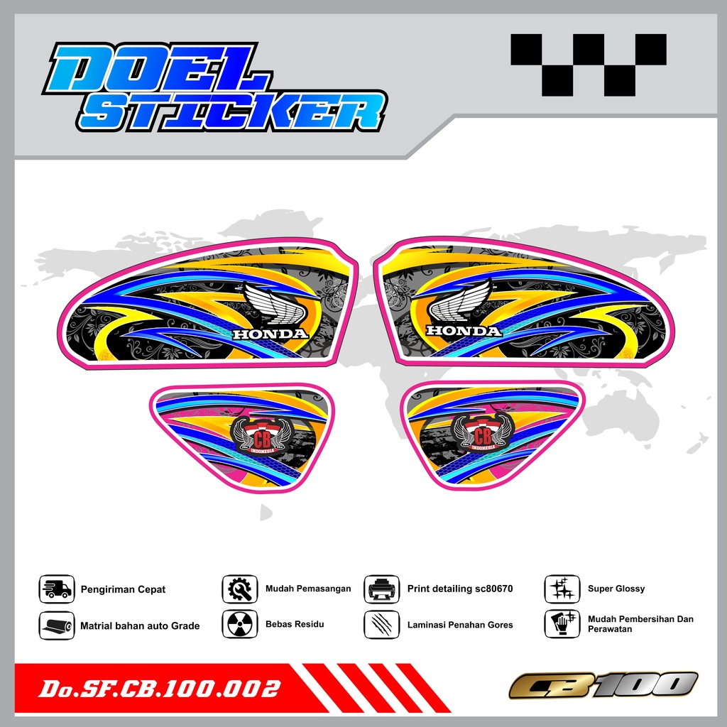 Sticker Striping Honda CB 100 List Variasi Hologram , Crome Doel 002