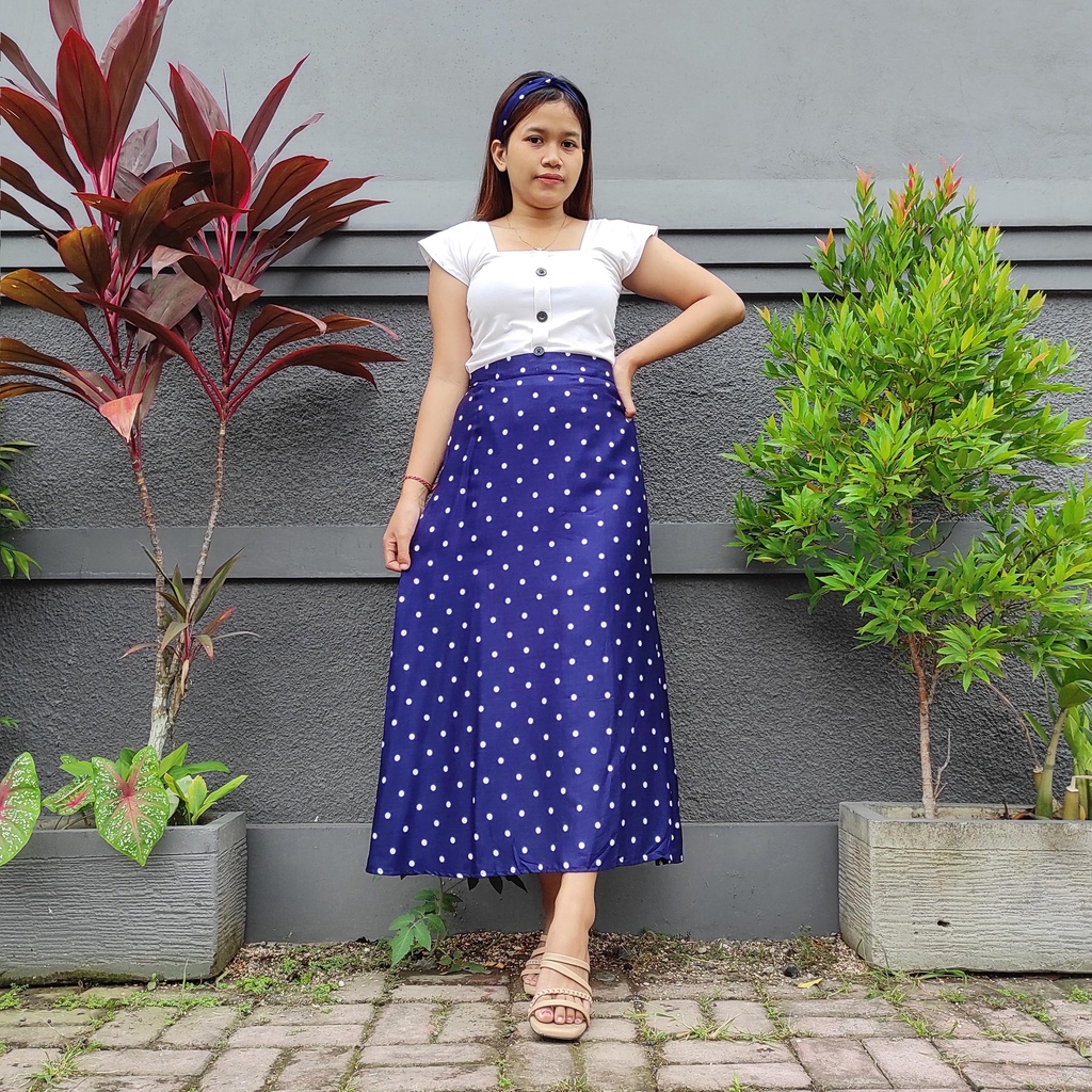 Rok Polka Panjang Wanita Polkadot Gratis Bandana