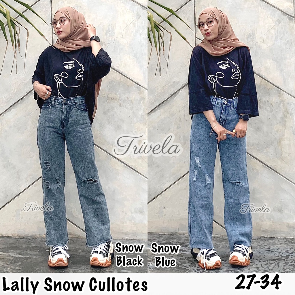 TRIVELA - Kulot Snow Sobek / Kulot Jeans Ripped Unfinished / Lally