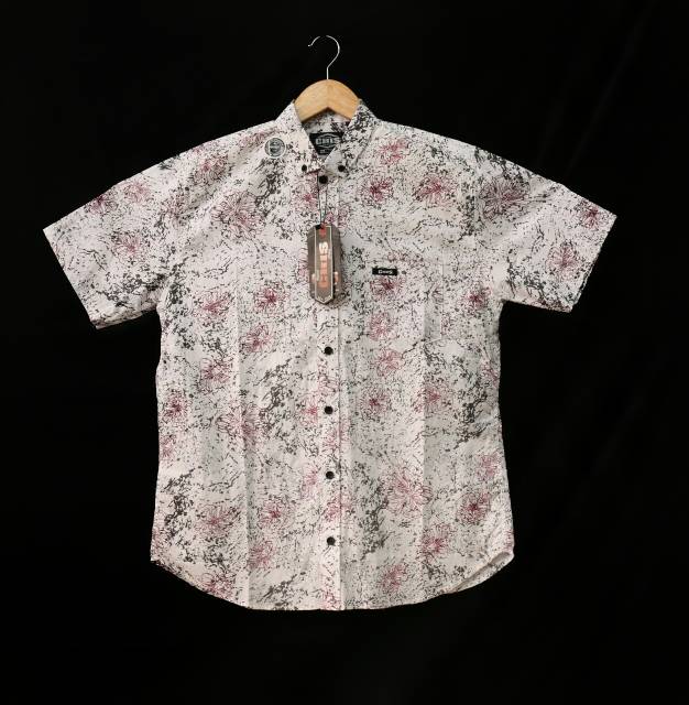 Slim Fit Linen Kemeja Batik Pria / Kasual Kemeja Pendek Lengan