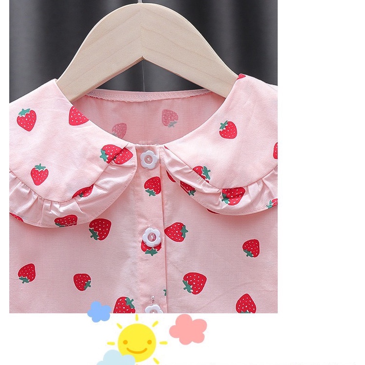 【Happy Baby】0-4Tahun QZ-12 Dress Anak Perempuan Motif Strawberry Lengan Panjang Bertali Fashion Anak