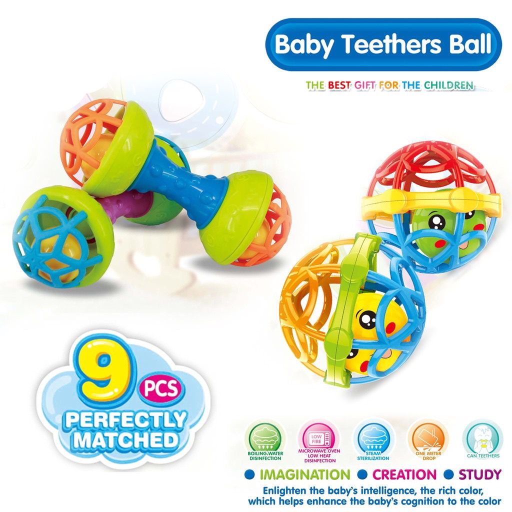 Mainan Bayi Edukasi Kerincingan ball Atau Baby Teether ball Gigitan Bayi BPA Free / BIC