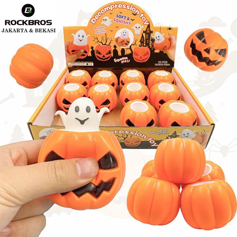 Squishy Pumpkin Pumkins Labu Halloween Stress Ball Fidget Toys Mainan Anak Pop It Sensory ADHD Splat Toy