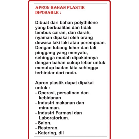 Apron Plastik / Celemek Plastik disposable Weldaco isi 50 pcs