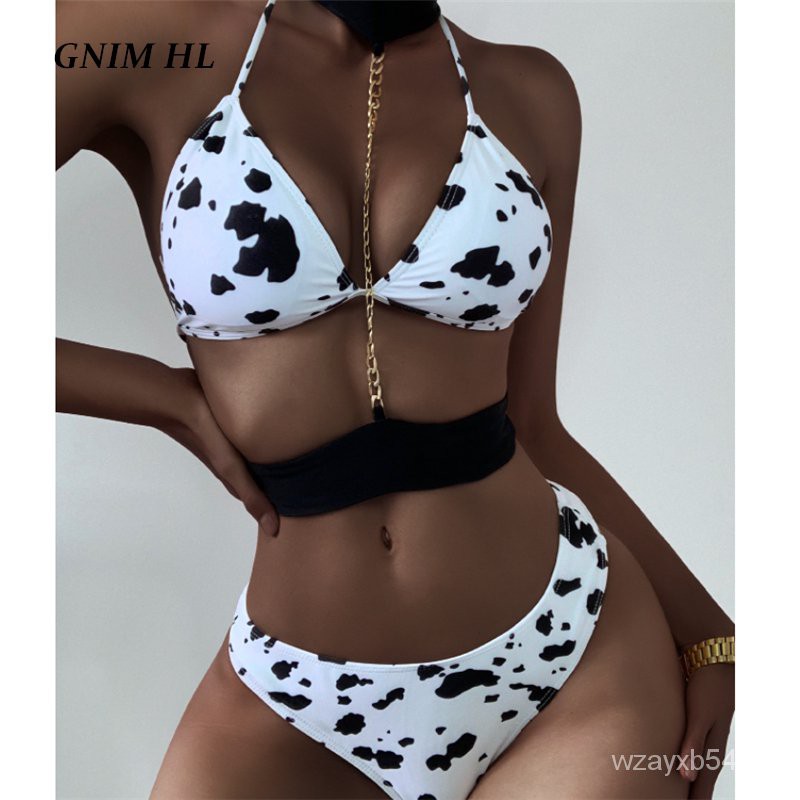 GNIM Sexy Cow Print Bikini Swimwear Women 2021 Summer Beachwear Women's Swimming Suit High Waist Bra