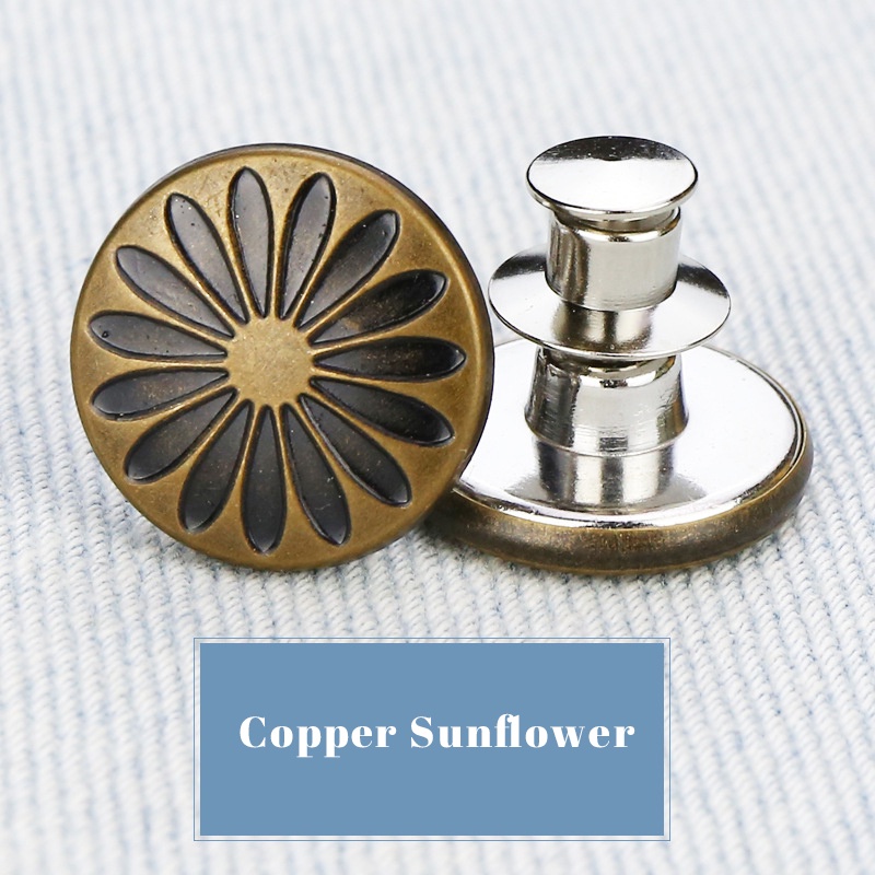 Kancing Jeans Logam Mutiara Adjustable Kancing Pengait Celana Panjang Jeans Denim Desain Mutiara Warna Putih Kait Pengecil Lingkar Pinggang Celana Jeans Model Bisa Dilepas ANTOP-Bunga Matahari Tembaga