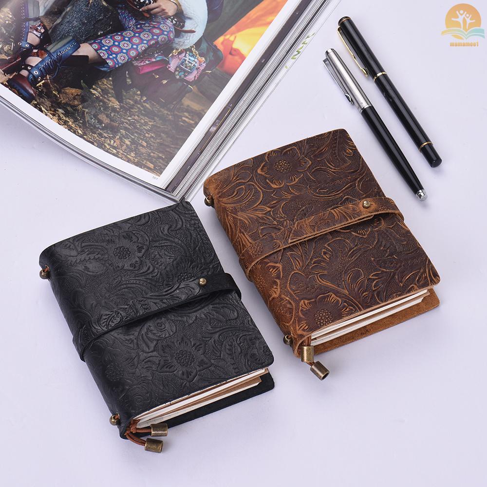 Leather Vintage Embossed Pattern Travel Journal Notebook Lined Blank Grid Paper Diary Refillable Notepad Gift for Men &amp; Women Sketching Writing